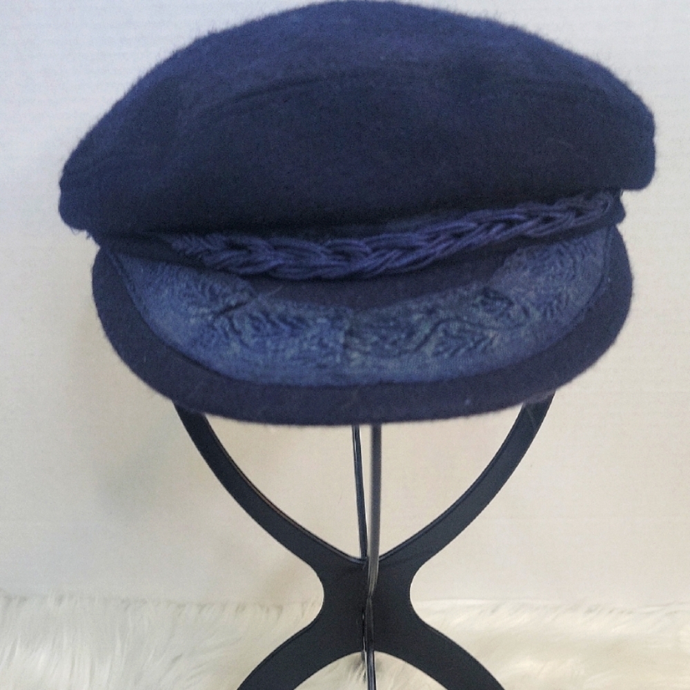 AEGEAN GREEK Fisherman's Cap Part Wool Blue Size 7 1/4 inches